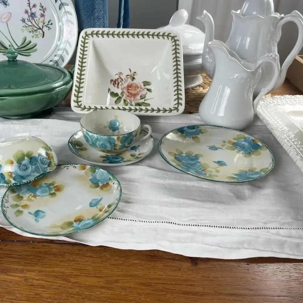 Plate Handpainted‎ Made In Japan Teal Aqua & Hand Dotted Rim Exquisite 7”